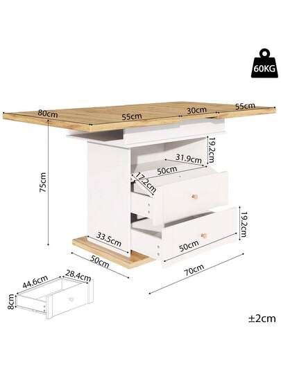 Telescopic Dining Tafel (110 140*80cm), Folding Kitchen People, Extendable Table, Space Saving Living Room, Three Shelves, Zwart view 6