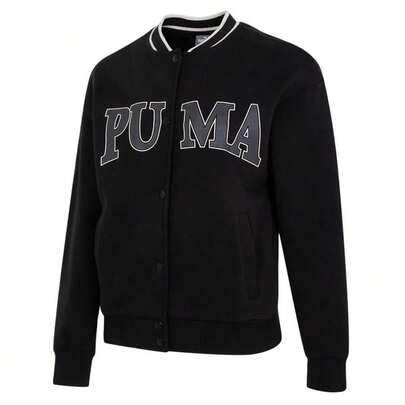 Puma Women's Fleece Knit Track Jacket, SQUAD, Cotton & Polyester Blend, Outdoor Sports Casual Training Windbreaker Jacket, Black