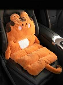 1件装毛绒汽车坐垫，可爱卡通腰部支撑垫，保暖增高座垫 - 棕色-老虎 - 查看 2