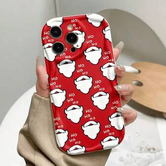 1个圣诞老人胡须图案波浪边手机壳，兼容 17/17 Pro/17 Pro Max