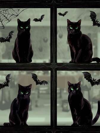 Spooky Halloween Decor: 6 Large Black Cat And Spiderweb Window Clings - Modern PVC Stickers For Living Room, Bedroom, Or Shopfront Glass - Perfect For Festive Parties And Gifts