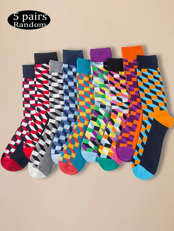 5 Paar zufällige Herrensocken, modische personalisierte Marken-Unisex-Socken, Paar Socken bis zur Mitte des Waden, bequeme Freizeitsocken