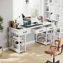 Office Small Computer Desk: Home Table With Fabric Drawers Storage Shelves, Modern Writing Desk, White, 48x16 - Trắng + 48 inch - Xem 8