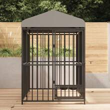 Caseta para perros grandes de exterior, 2,4 x 1,2 x 1,8 m, con cerradura, con techo impermeable y resistente a los rayos UV. - Negro - Ver 5