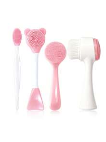 3/4/6件套面部清洁美容按摩工具套装，包含洁面刷、去角质刷、面膜刷、软毛多功能刷、面部刮痧板、滚轮，多种护肤工具组合装 - 彩色 - 查看 12