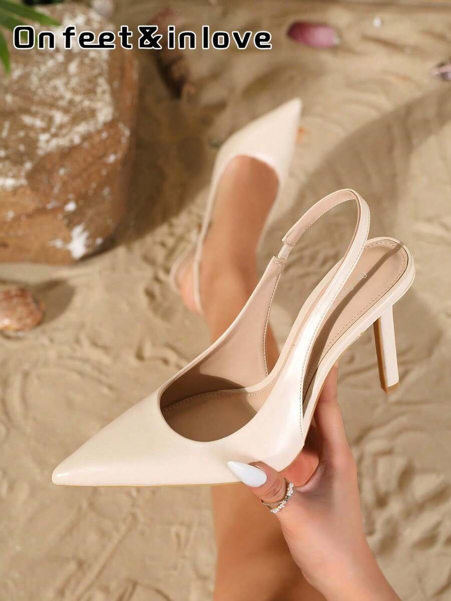 On feet& in love 女士时尚优雅后系带尖头浅口通勤百搭细高跟鞋，适合搭配连衣裙和婚礼，优雅大方
