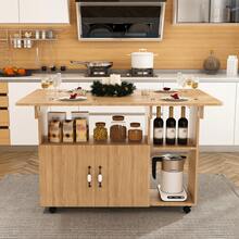 47 Inch Foldable Dining Table / Multi-Functional Kitchen Island With Storage Shelves And Wheels / Width Can Be Reduced To 12 Inches / Easy To Assemble / For Small Spaces,  Kitchen, Dorm, Offic - 胡桃木 - 查看 2