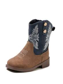 Children's Vintage Casual Embroidered Square Toe Boots, Suitable For All Seasons - Blue - View 21
