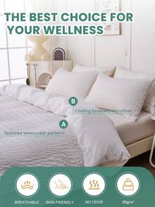 2/3 Pcs Duvet Cover Set, Bedding Set, Mothers Day Decor, Solid Color Seersucker Duvet Cover Set, Soft, Skin Friendly And Elastic, Lightweight And Ailky Smooth, Washed Microfiber Duvet Cover, Room Decor, For All Seasons, Bedding Set, Fits Twin/Full/King/Queen Size Bed, 1pc Duvet Cover And 2/1pc Pillowcase, Holiday Gifts, Mothers Day Gift - trắng - Xem 4