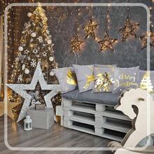 Tatuo 6 Fundas de Almohada Navideñas para Decoraciones Navideñas, Fundas de Almohada para Sofá, Navidad, Oficina, Dormitorio (Tan, 18 x 18 pulgadas) - Gris, Dorado - Ver 7