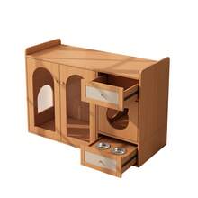 Modern Cat Furniture, Cat House, Multi-Purpose Cat House With Litter Box Area, Feeding Area And Storage, Walnut Look, Perfect For Living Room Bedroom - 棕色 - 查看 9