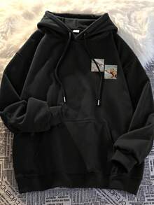 男士新款运动休闲抽绳卫衣，GENESIS猫咪与手掌图案印花，保暖舒适，适合与朋友、团队、俱乐部成员外出、冬季户外旅行，也适合日常休闲、健身房锻炼、运动服穿着。轻便舒适的连帽运动卫衣，适合徒步旅行、钓鱼等活动，用途广泛。 - 黑色 - 查看 2