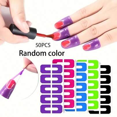 50pcs U-Shaped Nail Polish Protector - Peel Off Finger And Cuticle Protector, Easy Manicure, Stamping And Painting | Odorless Nail Care Accessory
