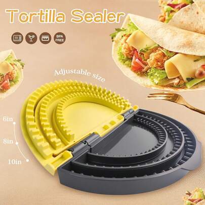 3-In-1 Tortilla Sealer, Tacos Tortilla Crimper Maker, Adjustable Size, For 6"-10" Crust, Make Sealed Quesadillas, Tacos, Burritos, Sandwich & More, Tortilla Sealer And Quesadilla Maker For 10"+8"+6" Wraps | Adjustable & Detachable Crimper For Burritos, Tacos, Dumplings, Calzone, Sandwich | Dishwasher