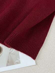 1pc Burgundy Sweater, Vintage Christmas/New Year Red Top, Slouchy Knit Pullover, Suitable For Dates, Everyday Wear In Autumn/Winter, Fashionable For Young Women, Retro Style For Daily Outings, Suitable For French Style Lovers & Lightly Mature Women - Burgundy - View 9