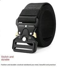 Solid Plastic Quick Release Men Belt Pluggable Buckle Belts Outdoor Hunting Tactical Combat Belt Survival Canvas Hiking Hunt - Black - View 2