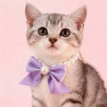 1pc Pet Cat Pearl Necklace, Cute Pearl Bow Tie Collar, Suitable For Small/Medium Dogs And Cats, Pet Christmas Decorative Necklace - Multicolor - View 3