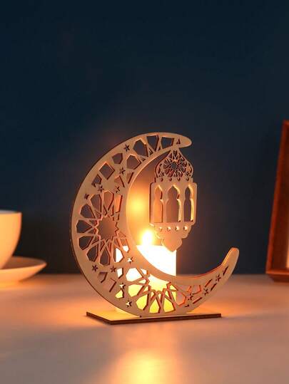 One Piece Of Wooden Home Decor Designed In The Shape Of A Star And Moon, Such As Candlestick, Decoration For Eid Al-Adha And Eid, Ramadan Decorative And Ceremonial Gifts,Suitable For Giving To Family And Friends, Perfect Birthday Anniversary, Valentine's Day, Teacher's Day, Graduation, Return To School, Thanksgiving Surprise Gift,Only,Almost