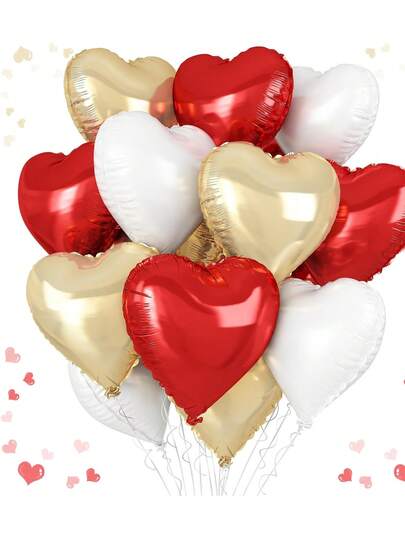 12/24pcs Red And White Gold Heart-Shaped Balloons, Red Champagne Gold Heart-Shaped Balloons, 45.72 Cm Helium Foil Heart-Shaped Balloons, Suitable For Birthdays, Baby Showers, Bridal Weddings, Party Decorations