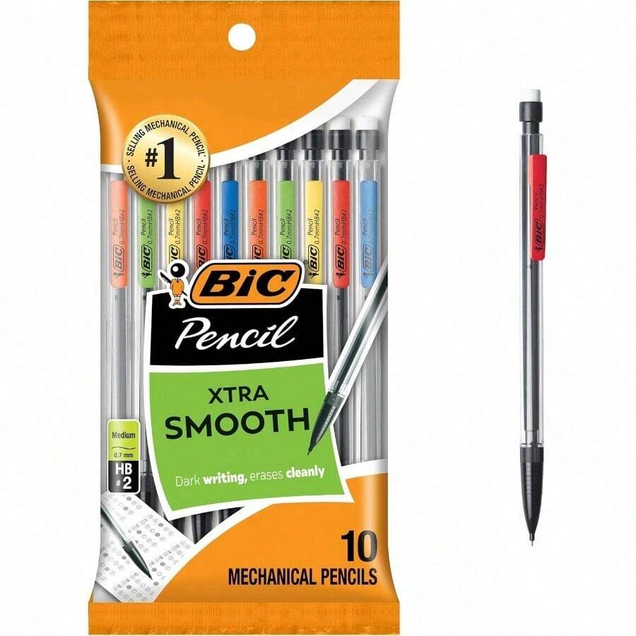 BIC Xtra-Smooth Mechanical Pencils With Erasers Medium Point 0.7mm 10-Count Pack Bulk Mechanical Pencils For School Or Office Supplies Ideal For Daily Writing Note-Taking And Document Drafting Smooth Gliding Lead Reliable Performance Durable Design Perfect For Students Teachers And Professionals