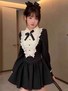 1件法式复古宫廷风甜辣优雅高端迷你连衣裙，适合生日派对、节日派对、舞台表演、拍摄万圣节 - 彩色 - 查看 6