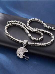 1 pieza Collar con colgante de casco de fútbol americano de hip hop, cadena de una sola hilera con brillantes diamantes de imitación, estilo hip hop de moda, regalo ideal para los amantes del fútbol. - Collar con colgante de casco de fútbol americano de moda - Ver 8