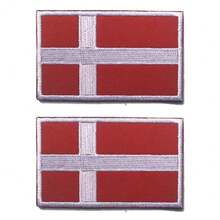 2 PCSDenmark Flag Patches Embroidered Tactical Military Morale Patch Applique Fastener Hook And Loop{Inchcolor_nameinch:InchDenmarkinch} - Denmark - View 1