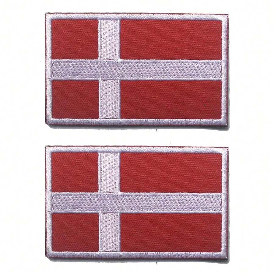 2 PCSDenmark Flag Patches Embroidered Tactical Military Morale Patch Applique Fastener Hook And Loop{Inchcolor_nameinch:InchDenmarkinch} - Denmark - View 1
