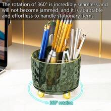 Dark Green Pen Pencil Holder Desk, 360 Rotating Pen Organizer, Green Office Supplies, Cute Pen Holder, 6 - Compartment Pencil Holder Rotating - Dark Green - View 3