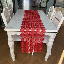 1pc Red Holiday Table Runner, Hollow Sunflower Lace Trim Table Runner, Party Tablecloth, Elegant Embroidered Rectangular Tabletop Cover Fabric, Polyester, Decor For Restaurant, Kitchen, Living Room, Cafe, Home Goods, Christmas, New Year, Valentine's Day And Other Holidays, Best Gift, Multiple Sizes Available - Red - View 6