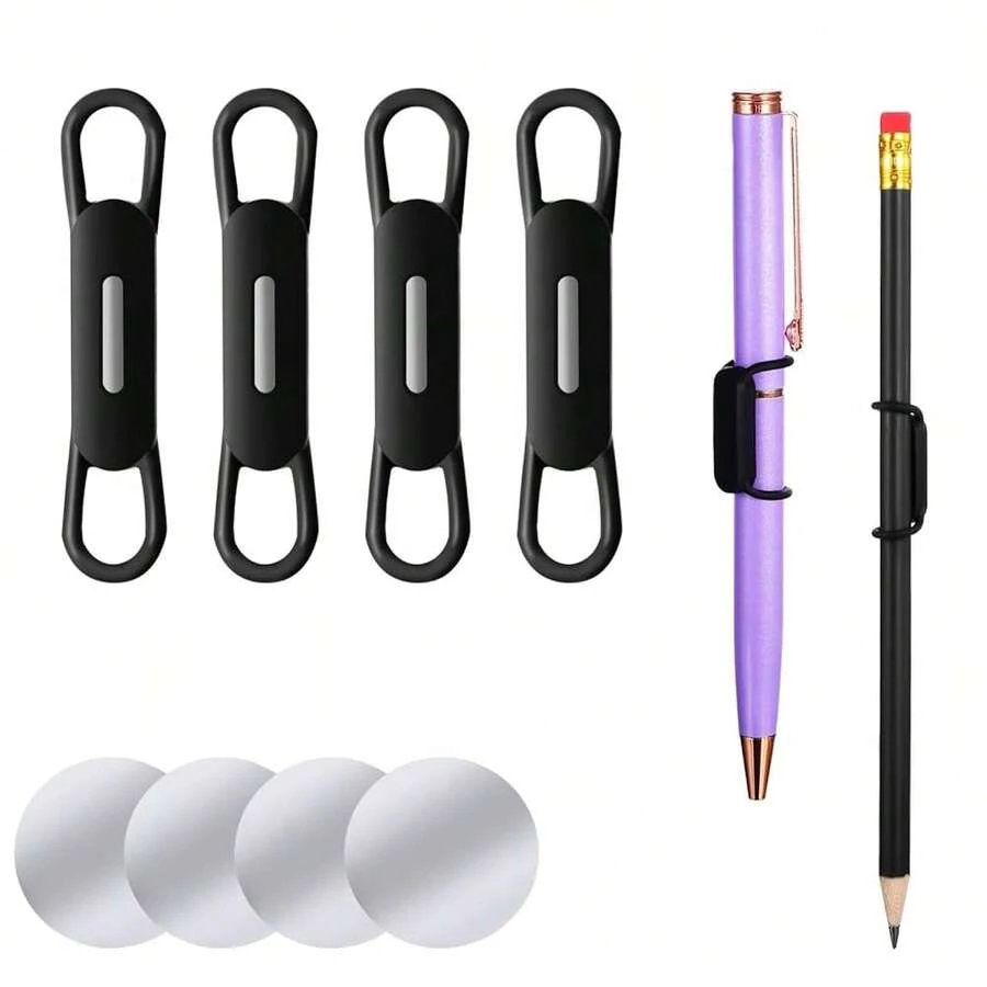 4 Pack Magnetic Pen Holder, Silicone Magnetic Pencil Holder Adjustable Pen Holder Magnetic Marker Holder For Refrigerator Fridge Whiteboard Bulletion Board And Wall (Black){Inchcolor_nameinch:InchBlackinch} - 黑色 - 查看 1