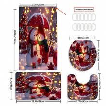 1 pièce/4 pièces Ensemble de décorations de Noël bonhomme de neige comprenant un rideau de douche imperméable avec 12 crochets, une housse de siège de toilette, un tapis de bain antidérapant et un tapis de sol en polyester lavable. Convient pour la décoration de la salle de bain, de la chambre, de la maison et du salon.