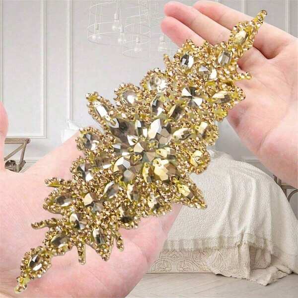 Premium Handmade Crystal Rhinestone Applique, Multi-Color Crystal Glass Diamond Bridal Sash, Hot Melt Diamond Sticker, Wedding Decoration, Bridal Accessories, DIY Craft Supplies