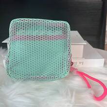 1pc Dopamine Mesh Tofu Cosmetic Bag, Coin Purse With Lanyard (Sold Separately, Random Delivery), Portable Breathable Makeup, Lipstick Storage Bag, Cosmetic Bag, Portable Travel Bag, Coin Purse, Lipstick Bag, Small Holiday Gift For Girls, Attractive Storage Design - 彩色 - 查看 15