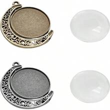 30Pcs 10Sets Moon Rotation Double Side Pendant Trays, 10Pcs 25 Mm Moon Rotation Alloy Double - Sided Trays Pendants With 20Pcs Glass Cabochons Dome Making Bronze - Bronze - View 4