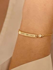 1PC Custom Birthstone Text Bracelet, Personalized Bar Bracelet, Stainless Steel Fashion Jewelry, Customizable Name Or Text, Custom Name Bracelet, Custom Jewelry, Custom Bracelet, Couple Bracelet, Customizable Items, Boyfriend Gift, Gift For Mom/Her, Birthday Gift, Dad Gift, Christmas, Halloween Personalized Gift - Multicolor - View 5