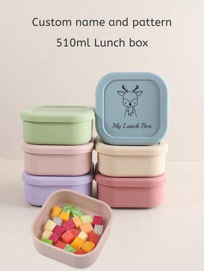510 ml 1 pièce Boîte à lunch personnalisée avec nom et motif pour enfants, pour les collations, 1 compartiment Bento, fruits et aliments, boîte-repas portable pour tout-petits, garçons et filles