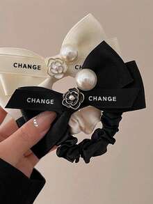 Coletero con lazo estilo coreano, elegante y versátil, con perla, accesorio para el cabello