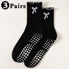 Rutschfeste Yoga-Socken für Frauen - Schwarze Socken mit langem Bein und weißer Schleife, atmungsaktiv und bequem für Pilates, Fitness, Tanz, Outdoor-Sport, ideales Geschenk für den ganzjährigen Gebrauch, Pilates-Socken - Verschiedenfarbig - Übersicht 7