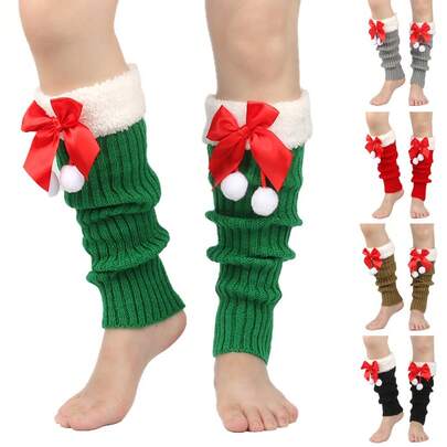 4 Pairs Christmas Bow Breathable Thigh High Leg Warmers, Sweet Thick Cuff, Holiday Leg Decor, Cute Christmas Stockings, Warm Leg Warmers, Holiday Party Outfit Leg Warmers