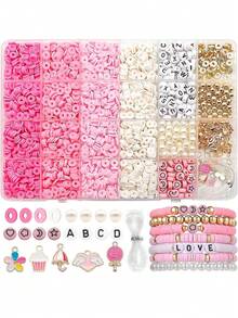 情人节软陶珠套装，金色隔珠扁平软陶珠套装，适用于珠宝制作，DIY手链项链耳环情人节礼物，手工氛围装饰 - 情人節軟陶套裝 - 查看 10