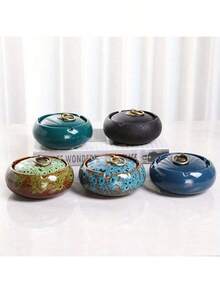 1pc Nordic Reactive Glaze Ceramic Ashtray, Household Minimalist Windproof Covered Ceramic Ashtray, Suitable For Valentine's Day - Multicolor - View 9