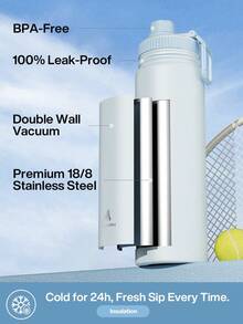 18/26/40盎司不锈钢保温运动水壶，带吸管盖，宽口双层防漏设计，保冷24小时，保温12小时 - 26oz淺藍色 - 查看 3