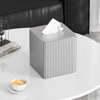 Custodia per scatola dei fazzoletti in pelle PU argento con righe, disponibile in stile rettangolare e quadrato, ideale per auto, soggiorno, camera da letto e bagno