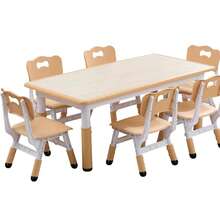Conjunto moderno de mesa y 6 sillas para niños, mesa regulable en altura de 47,2 pulgadas para niños pequeños con juego de 6 sillas, patas antideslizantes y escritorio con grafiti organizador, mesa de arte y manualidades para actividades preescolares - Marrón - Ver 1