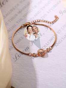 Customized Photo Bracelet, Minimalist Stainless Steel Adjustable Box Chain Bracelet, Photo Projection Jewelry Accessory For Women, Anniversary, Necklace, Minimalist, Casual, Cute, Customized, Personalized, Unique, Ideal Gift For Girlfriend, Mother, Family, Friend, Daughter, Anniversary, Valentine's Day, Mother's Day, Birthday, Graduation, Daily Wear, Wedding, Prom, Personalized Jewelry, Christmas Gift - Multicolor-box Chain - View 7
