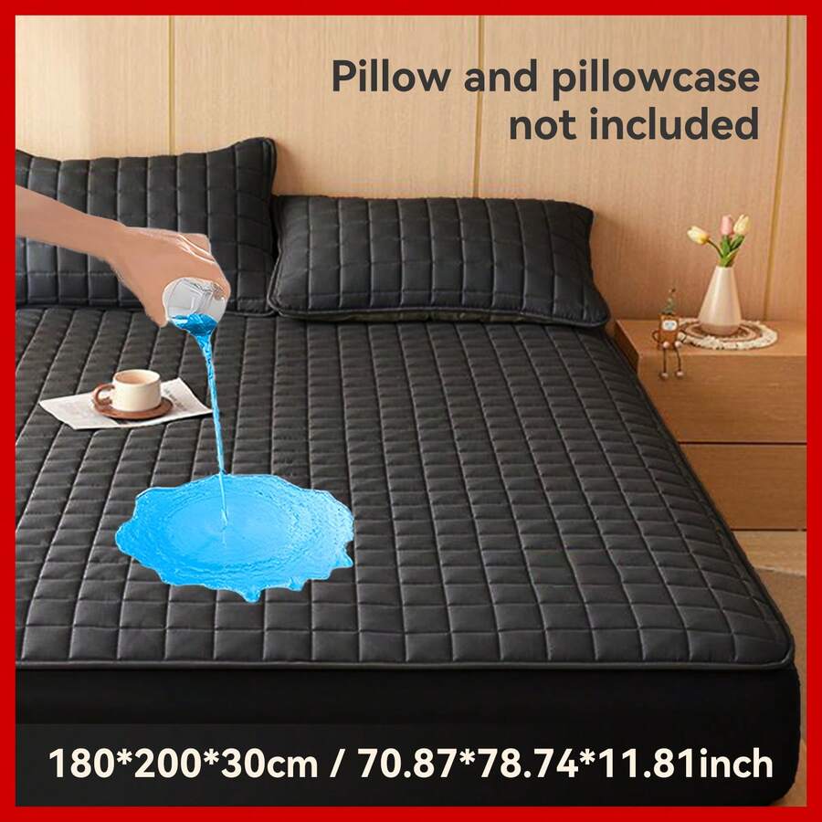 1Pc Waterproof Mattress Protector, Mattress Cover, Suitable For Bedroom/Guest Room/Hotel, Soft, Skin-Friendly, Breathable And Waterproof, Suitable For Machine Wash/Hand Wash, Does Not Include Pillow And Pillow Core - Black - View 1