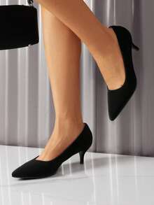 Women's Stiletto Low Heel Pointed Toe Court Pumps Minimalist Elegant Fashion Solid Color Shoes - Black - View 8