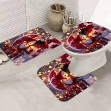 1 pièce/4 pièces Ensemble de décorations de Noël bonhomme de neige comprenant un rideau de douche imperméable avec 12 crochets, une housse de siège de toilette, un tapis de bain antidérapant et un tapis de sol en polyester lavable. Convient pour la décoration de la salle de bain, de la chambre, de la maison et du salon.