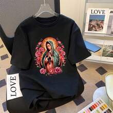 Virgin Mary Graphic Casual Round Neck T-Shirt For Young Girls